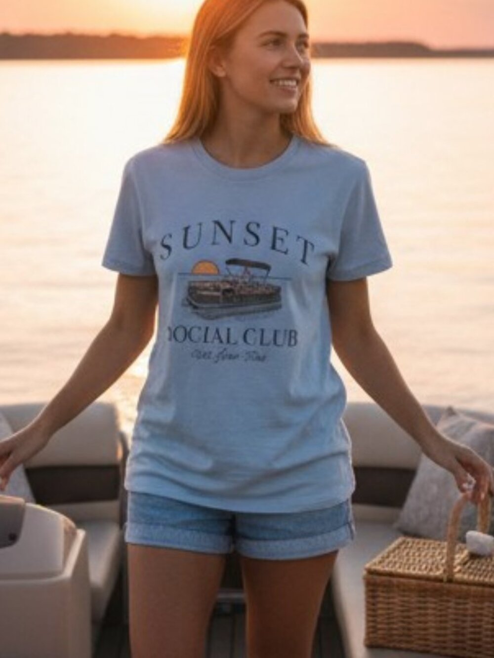 Life is Good Sunset Social Club Pontoon W's Crusher Crew Tee Shirt